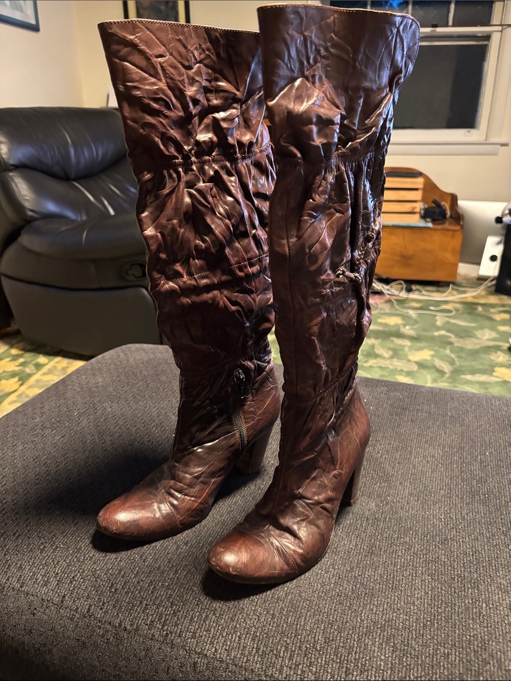 Vero Cuoio Brown Over-the-Knee Ruched Leather Boots